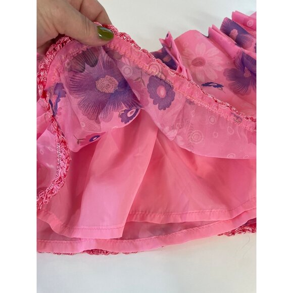 Vintage 70s valance curtain, pink, purple daisies, swag ruffled panel - Picture 4 of 10